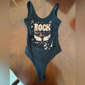 Fashion Nova Black Rock Graphic Bodysuit